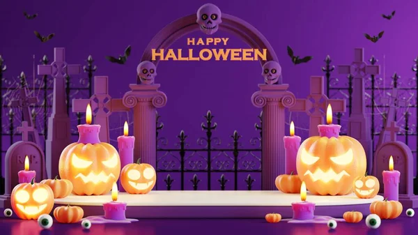 Rendering Illustration Design Podium Für Halloween Banner Mit Kürbis Kruzifix — Stockfoto