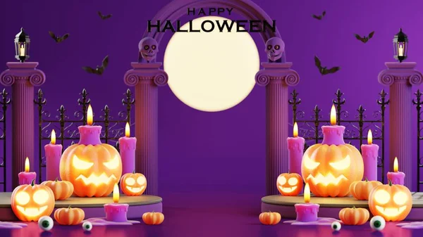 Renderização Ilustração Design Para Halloween Banner Com Abóbora Crucifixo Crânio — Fotografia de Stock