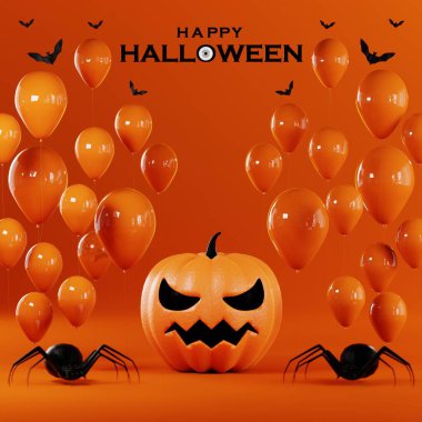 Cadılar Bayramı bayrağı için kabak, haç, kafatası, mum, şeker, hediye kutusu, arka planda mezar. 