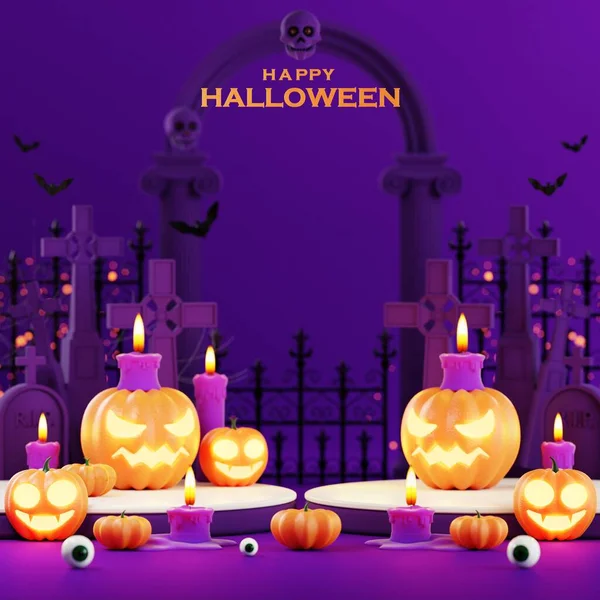 Rendering Illustration Design För Halloween Banner Med Pumpa Krucifix Skalle — Stockfoto