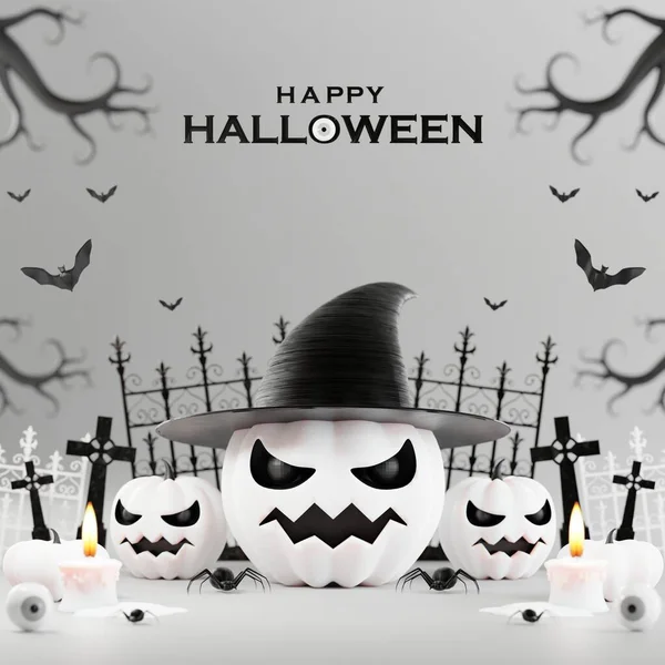 Renderizado Diseño Ilustración Para Estandarte Halloween Con Calabaza Crucifijo Cráneo —  Fotos de Stock