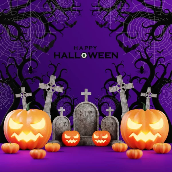 Vykreslování Ilustrační Design Pro Halloween Banner Dýní Krucifix Lebka Svíčka — Stock fotografie