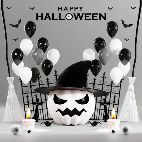 Renderização Ilustração Design Para Halloween Banner Com Abóbora Crucifixo Crânio — Fotografia de Stock