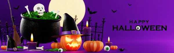 Rendering Illustration Design Für Halloween Banner Mit Kürbis Kruzifix Totenkopf — Stockfoto