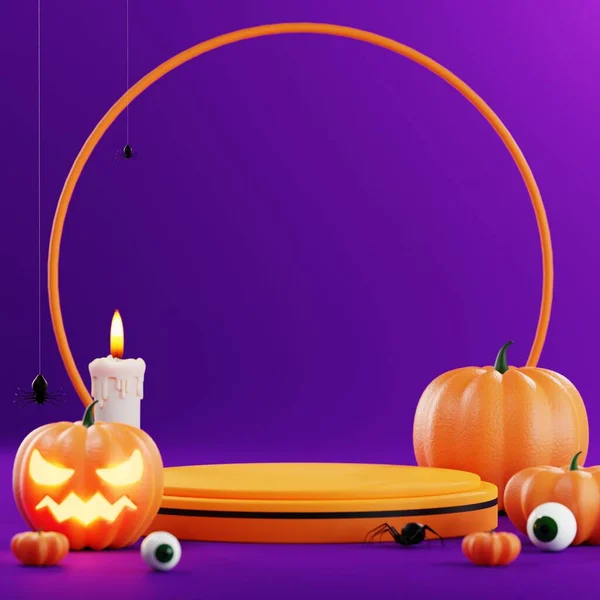 Disegno Illustrazione Rendering Banner Halloween Con Zucca Crocifisso Teschio Candela — Foto Stock