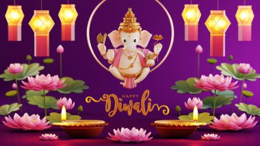 Diwali festivali Diwali, Deepavali veya Dipavali için yapılan 3D yorumlama. Hindistan 'ın ışık festivali.