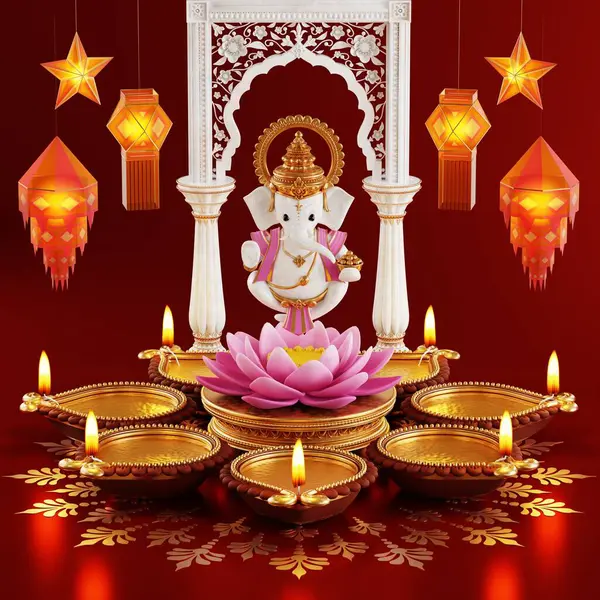 Рендеринг Фестиваля Дивали Diwali Deepavali Dipavali Фестиваль Огней Индии Золотой — стоковое фото