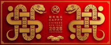 Mutlu Çin Yeni Yılı 2025 yılı çiçek, fener, Asya elementleri kırmızı ve altın renkli geleneksel kağıt kesim stili. (Çevirisi: Mutlu yıllar 2025 yılan zodyak )