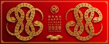 Mutlu Çin Yeni Yılı 2025 yılı çiçek, fener, Asya elementleri kırmızı ve altın renkli geleneksel kağıt kesim stili. (Çevirisi: Mutlu yıllar 2025 yılan zodyak )