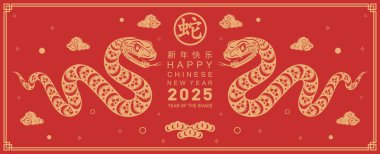 Mutlu Çin Yeni Yılı 2025 yılı çiçek, fener, Asya elementleri kırmızı ve altın renkli geleneksel kağıt kesim stili. (Çevirisi: Mutlu yıllar 2025 yılan zodyak )