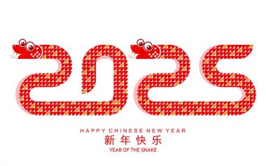 Mutlu Çin Yeni Yılı 2025. Yılan burcu çiçek, fener, Asya unsurları kırmızı kağıt kesim stili ile renklendirilmiş. Çeviri: Yılan 'ın 2025 yılı kutlu olsun. )