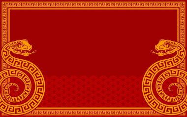 Mutlu Çin Yeni Yılı 2025. Yılan burcu. Çerçevesi kırmızıya boyanmış.. 
