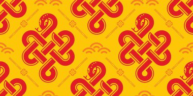 Seamless pattern happy chinese new year 2025 the snake zodiac sign with asian elements paper cut style on color background. ( Translation : happy new year 2024 year of the snake ) clipart