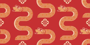 Kusursuz desenli mutlu Çin Yeni Yılı 2025. Yılan burcu tabelası. Üzerinde Asyalı elementlerin kağıt kesimi tarzı var. Çeviri: Yılan 'ın 2024 yılı kutlu olsun. )