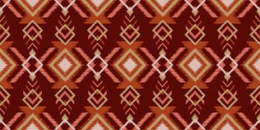 Moda giysileri, tekstil, ambalaj, dekorasyon arka planı için kusursuz, etnik soyut arka plan yuvarlak ikat modelsel eğri vektör tasarımı.