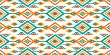 Moda giysileri, tekstil, ambalaj, dekorasyon arka planı için kusursuz, etnik soyut arka plan yuvarlak ikat modelsel eğri vektör tasarımı.