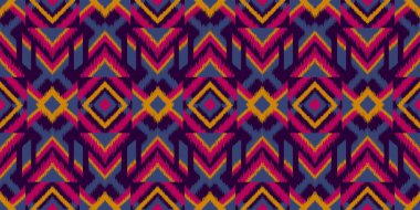 Moda giysileri, tekstil, ambalaj, dekorasyon arka planı için kusursuz, etnik soyut arka plan yuvarlak ikat modelsel eğri vektör tasarımı.