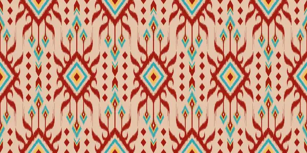 Moda giysileri, tekstil, ambalaj, dekorasyon arka planı için kusursuz, etnik soyut arka plan yuvarlak ikat modelsel eğri vektör tasarımı.