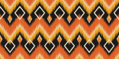 Moda giysileri, tekstil, ambalaj, dekorasyon arka planı için kusursuz, etnik soyut arka plan yuvarlak ikat modelsel eğri vektör tasarımı.