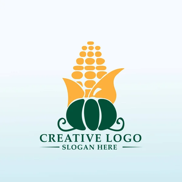 Designa Smashing Bra Logotyp För Majslabyrint Och Pumpa Patch — Stock vektor
