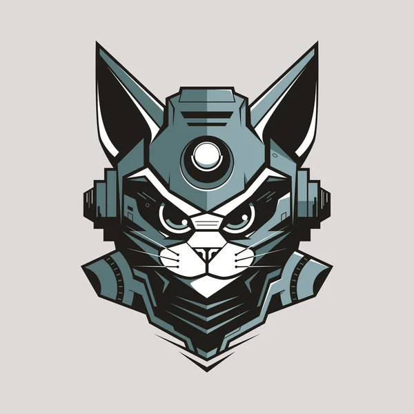 Potret Kucing Siber Robot Catoon Gaya Logo Kepala Hewan Atau - Stok Vektor