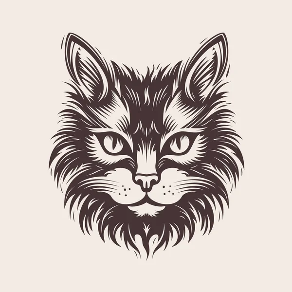 Handgetekende Graveerstijl Kattenkop Gothic Beest Tattoo Ontwerp — Stockvector