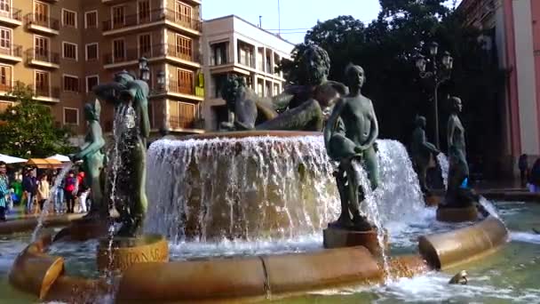 Spain Valencia December 2022 Historic Buildings Fountain — Stok video