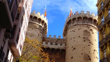 Spain, Valencia - December 07, 2022 - Serranos tower close-up