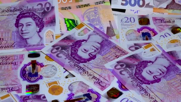 Bankjegyek Angol Font Dollár Euro Közelkép Sötét Fehér Alapon — Stock videók