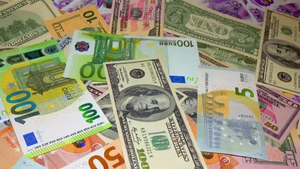Banknoty Funt Angielski Dolar Euro Zbliżenie Ciemno Białym Tle — Wideo stockowe