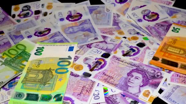 Banknotes English Pound Dollar Euro Close Dark White Background — Stock Video