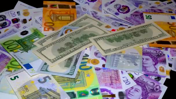 Billetes Libra Inglesa Dólar Euro Primer Plano Sobre Fondo Blanco — Vídeo de stock