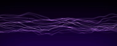 Koyu arkaplanda çizgiler olan dijital dalga. Ağ bağlantısının gelecekteki soyut yapısı. Büyük veri görselleştirmesi. 3B görüntüleme.