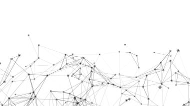 Ağ bağlantısı teknolojisi. Tarz noktaları ve çizgileri olan soyut bir arkaplan. Büyük veri görselleştirmesi. 3B görüntüleme.