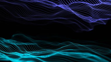 Koyu arkaplanda iki dalga var. Bilgi okyanusunun fütüristik soyutlanması. Analiz ve veri arayışı. 3B görüntüleme.
