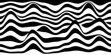 Soyut siyah-beyaz satranç konsepti 3 boyutlu arka plan. İllüzyon etkisiyle dalga deseni. Çeşitli spor ve yarışlar için ırk bayrağı. Vektör illüstrasyonu.