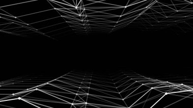 Soyut fütüristik sonsuz yol. Karanlık arka planda dinamik bir telgraf var. Çizgiler ve noktalarla süslü fraktal. Parçacık akışı olan derin bir solucan deliği. Vektör illüstrasyonu.