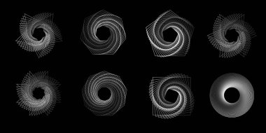 Üç boyutlu bükülmüş çizgiler ya da kar taneleri. Eğimli geometri tüneli. Soyut teknoloji altıgen. Vektör illüstrasyonu.