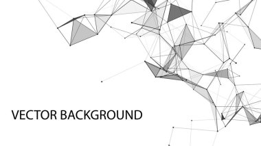 Ağ bağlantısı teknolojisi. Noktalar, doğrular ve üçgenlerle soyut beyaz arkaplan. Büyük veri görselleştirmesi. Vektör illüstrasyonu.