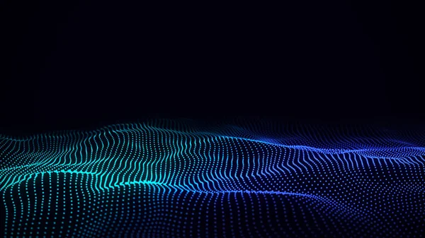 Digital Gradient Wave Dots Dark Background Futuristic Abstract Structure Network — Foto de Stock
