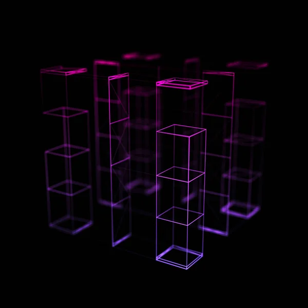 Conexão Linhas Gradientes Abstratas Forma Cubo Malha Quadrada Com Detritos — Fotografia de Stock