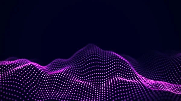 暗い背景にドットで波 勾配のある未来的な構造 ビッグデータ可視化 3Dレンダリング — ストック写真