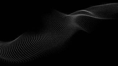Siyah arkaplanda noktalar olan dijital dalga. Ağ bağlantısının soyut yapısı. Büyük veri görselleştirmesi. Vektör illüstrasyonları.