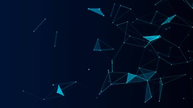 Ağ bağlantısı teknolojisi mavi arka plan. Noktaları ve çizgileri olan soyut deforme bir yapı. Büyük veri görselleştirmesi. 3B görüntüleme.