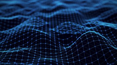 Ağ bağlantısı tarzı teknoloji. Soyut dalgalı manzara arkaplanı. Dijital modern doku ya da duvar kağıdı. Büyük veri görselleştirmesi. 3B görüntüleme.