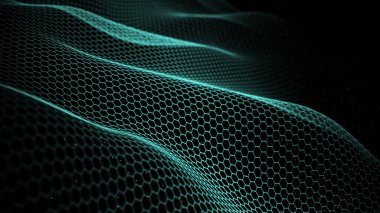 Dijital altıgen dalga dokusu arka planı. Ağ bağlantısının gelecekteki soyut şablonu. Büyük veri görselleştirmesi. 3B görüntüleme.