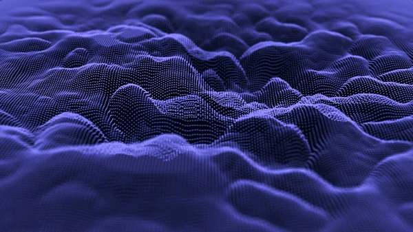 摘要数字蓝色气泡景观背景 未来复古波浪形纹理的山和空隙 大数据可视化 3D渲染 — 图库照片