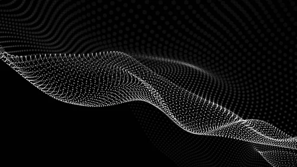 Digitális Dinamikus Hullám Pontokkal Sötét Háttérben Futurisztikus Absztrakt Struktúra Kapcsolat — Stock Fotó