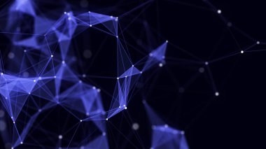 Noktaları, çizgileri ve üçgenleri olan dijital ışıltı tarzı ağ yapısı. Fütürist soyut bağlantı ya da DNA etkisi. Büyük veri görselleştirmesi. 3B görüntüleme.