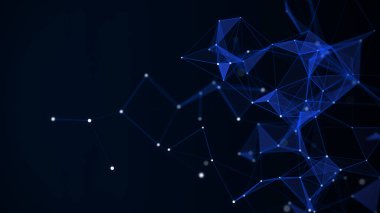 Çizgileri ve üçgenleri olan dijital cam bir yapı. Fütürist soyut ağ bağlantısı. 3B görüntüleme.